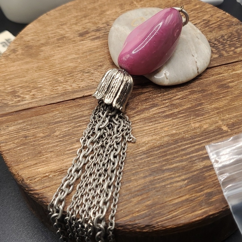 P128 native natural stone‎ tassel cherry orchard pendant